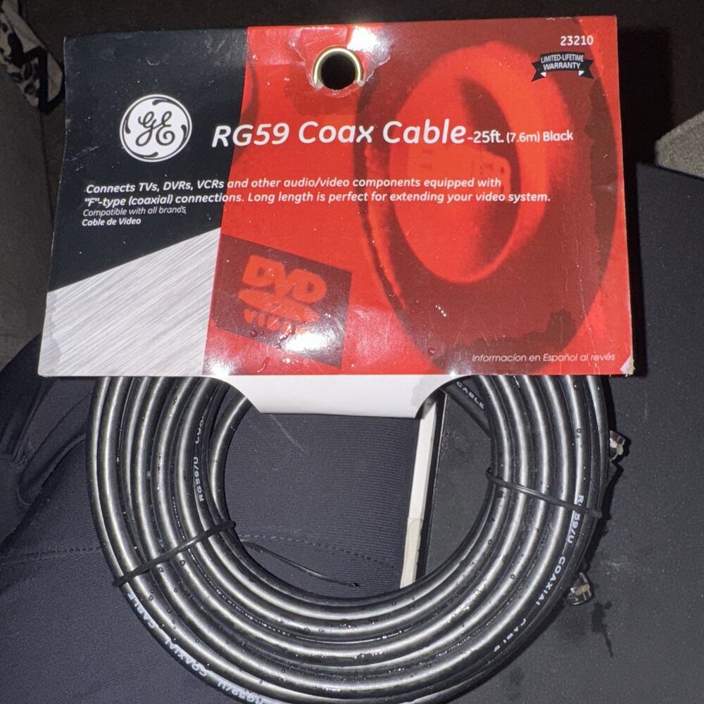 General Electric 25ft Plug RG59/U Coax Cable F-type Connections NEW